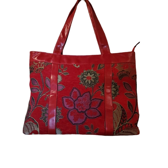 Mellow World red floral tapestry tote. - Picture 2 of 9